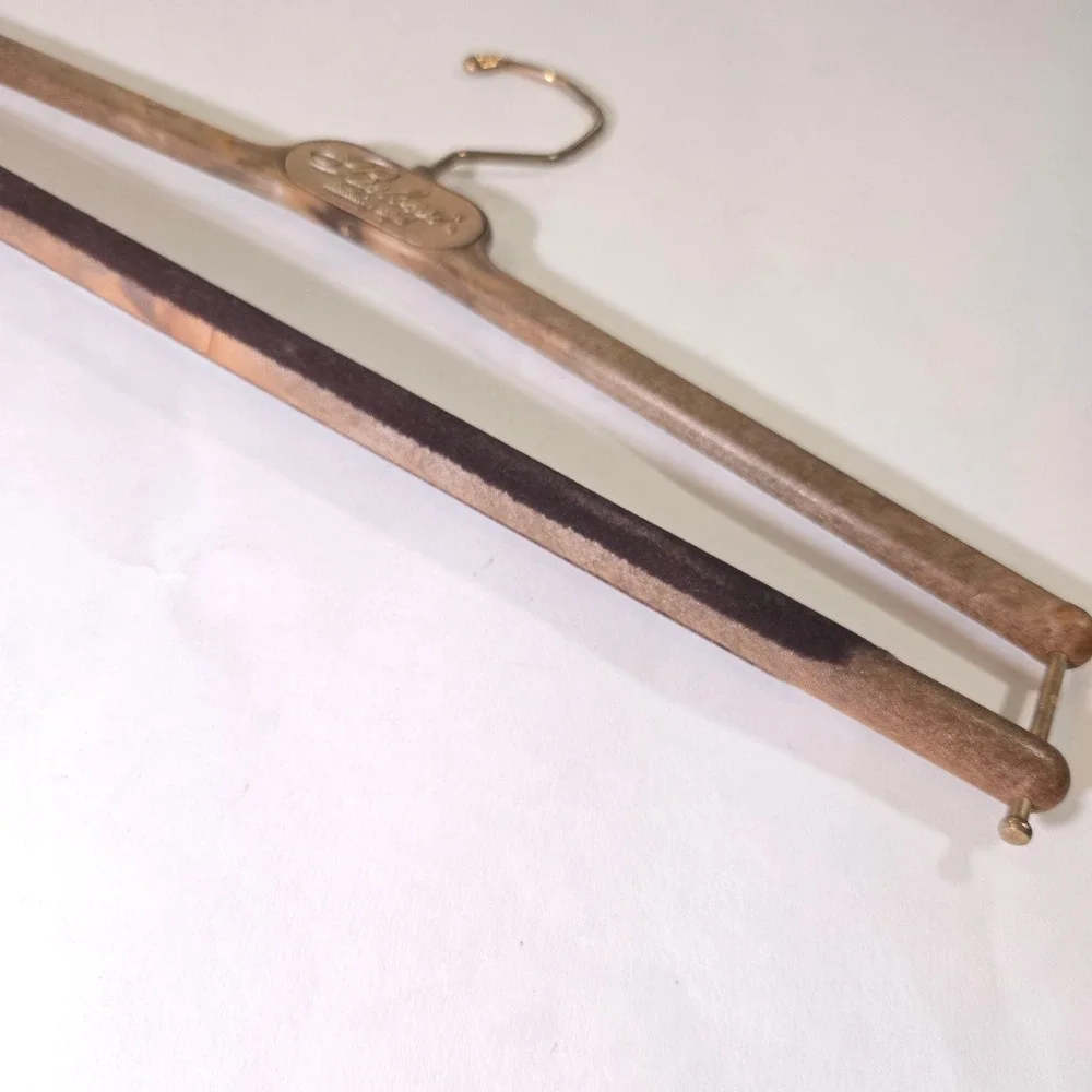 Belvest Suit Hanger Trouser Bar Luxury Men's Brown Velvet Grip Gold Swivel‎ Hook